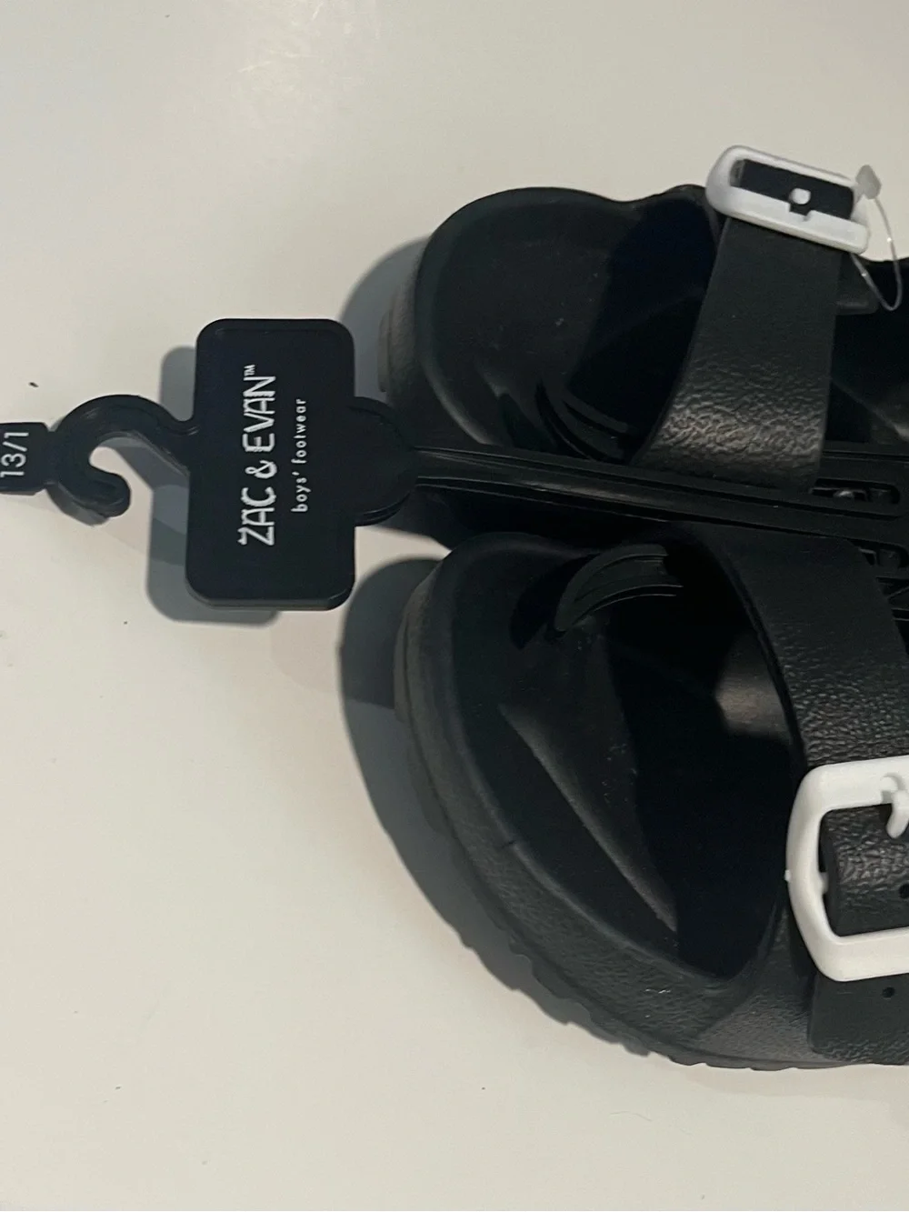 Kids Black Double-Buckle Slide Sandals with White Buckles